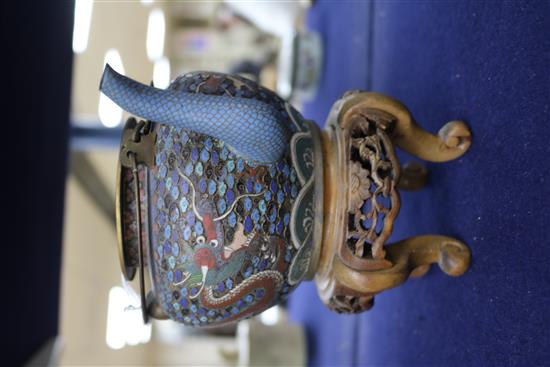 A Chinese cloisonne teapot and stand height 9.5cm